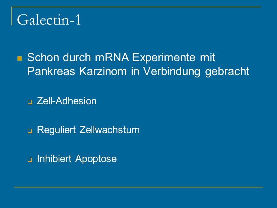 Galectin-1 Schon durch mRNA Experimente mit Pankreas Karzinom in Verbindung gebracht. Zell-Adhesion.