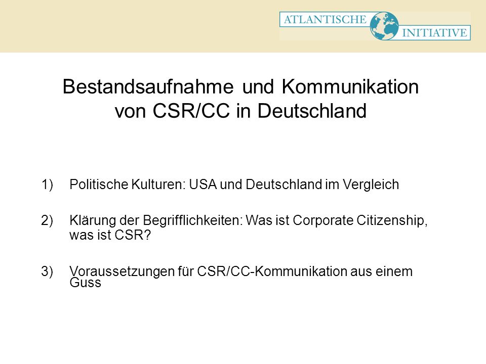 Bestandsaufnahme und Kommunikation von CSR/CC in Deutschland