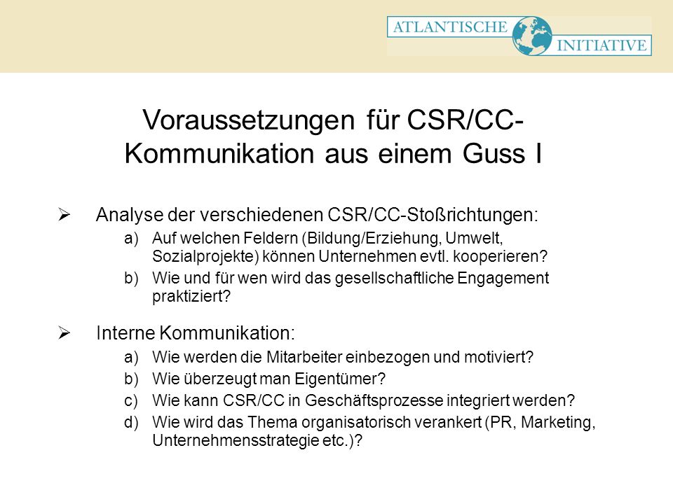 Voraussetzungen für CSR/CC-Kommunikation aus einem Guss I