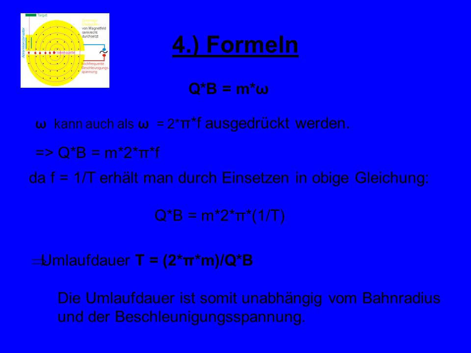 4.) Formeln Q*B = m*ω => Q*B = m*2*π*f