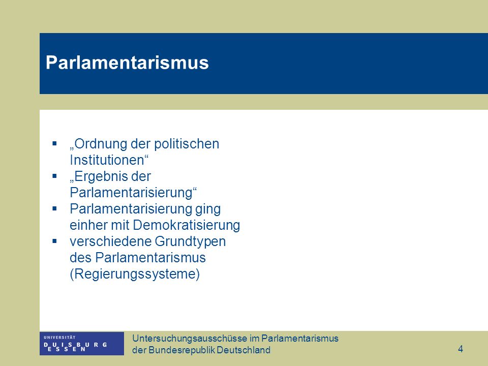 Parlamentarismus „Ordnung der politischen Institutionen