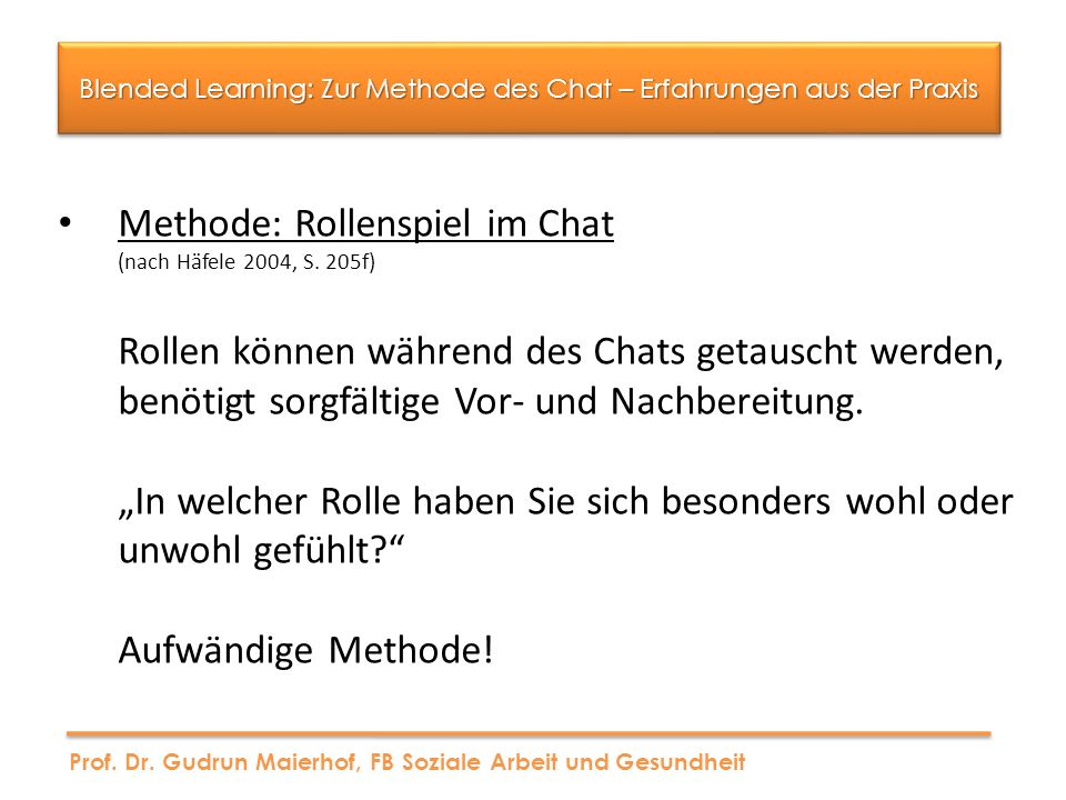 Blended Learning: Zur Methode des Chat – Erfahrungen aus der Praxis