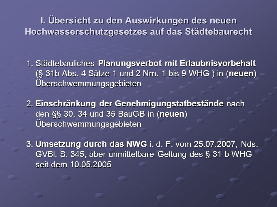 I. Übersicht zu den Auswirkungen des neuen Hochwasserschutzgesetzes auf das Städtebaurecht