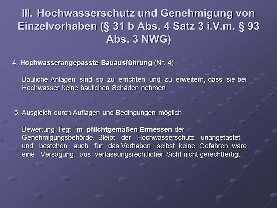 III. Hochwasserschutz und Genehmigung von Einzelvorhaben (§ 31 b Abs
