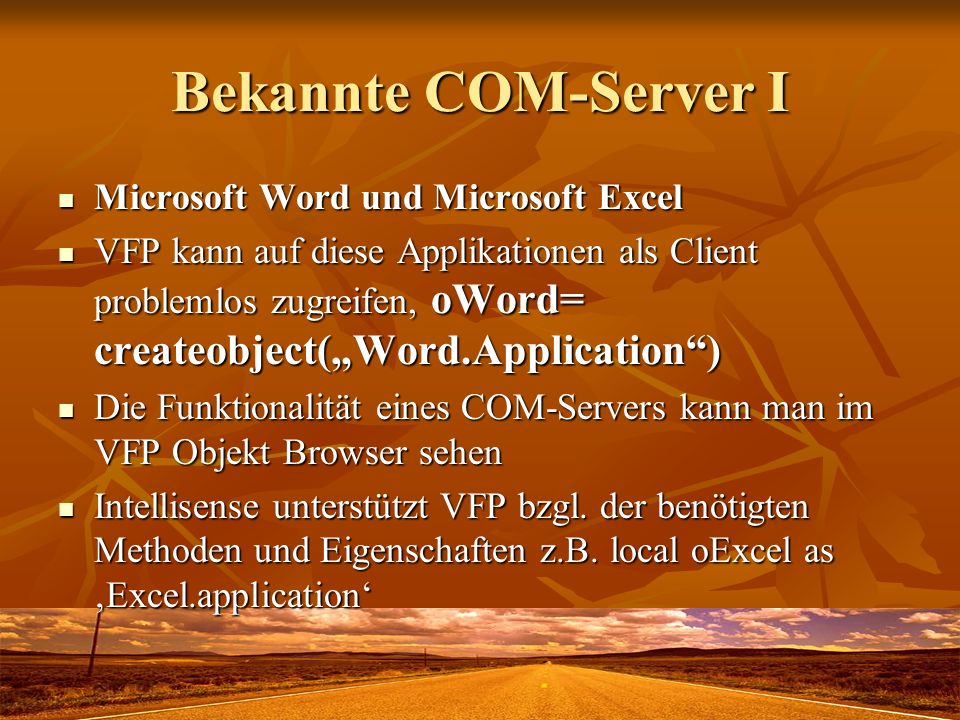 Bekannte COM-Server I Microsoft Word und Microsoft Excel