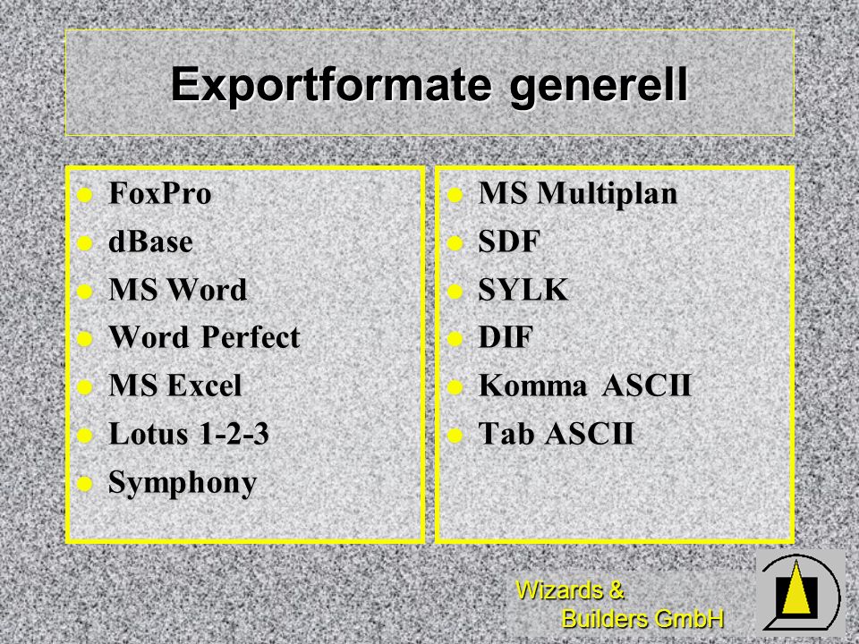 Exportformate generell