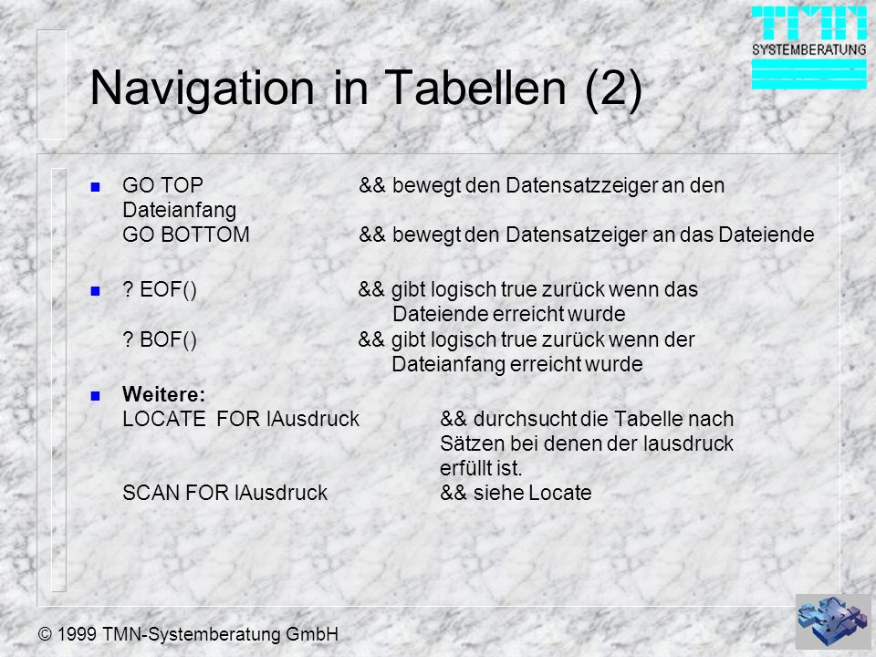 Navigation in Tabellen (2)