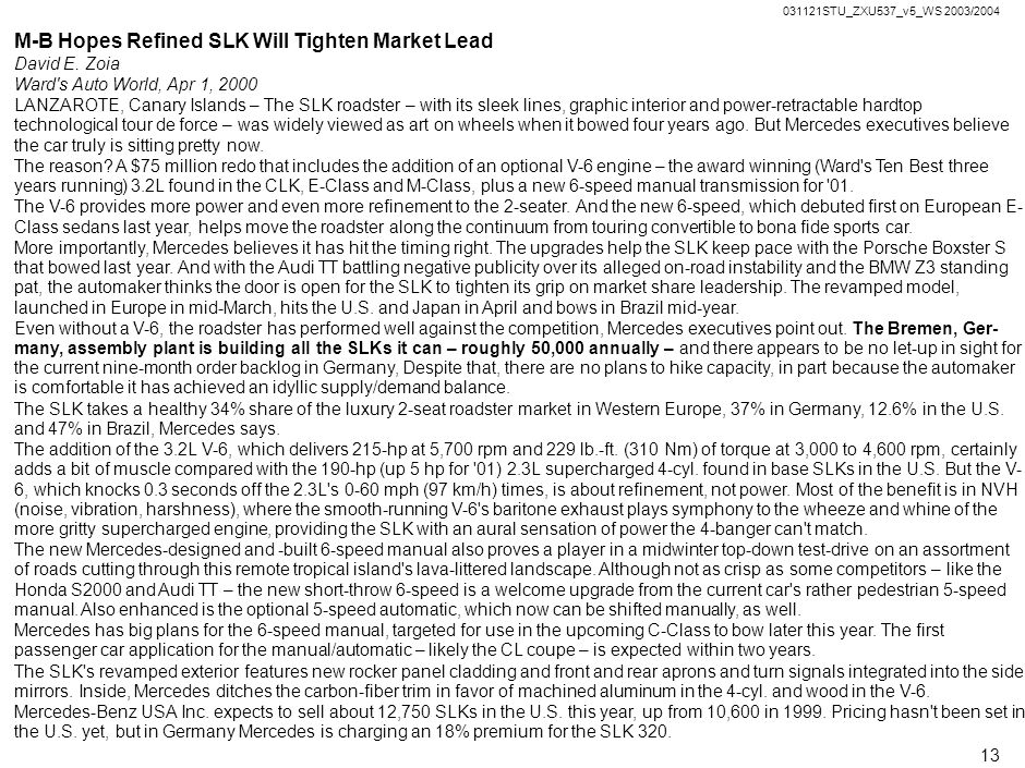 M-B Hopes Refined SLK Will Tighten Market Lead