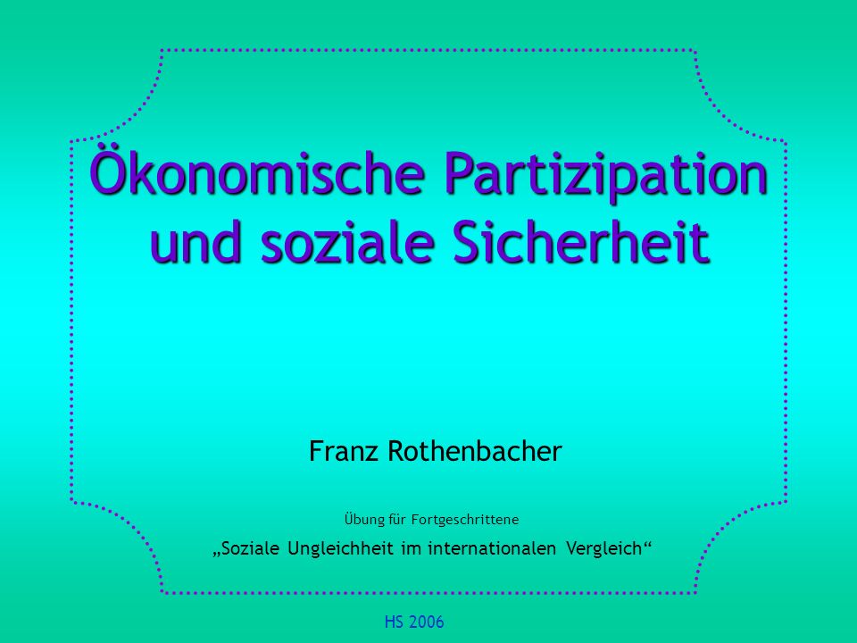 Ökonomische Partizipation und soziale Sicherheit