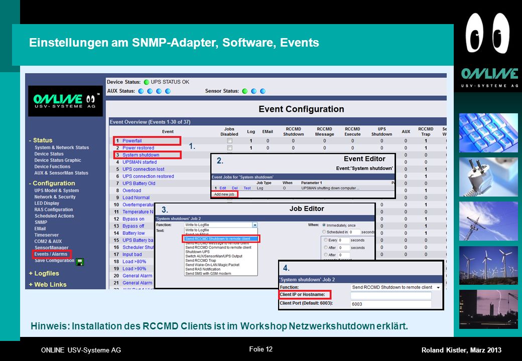 Einstellungen am SNMP-Adapter, Software, Events