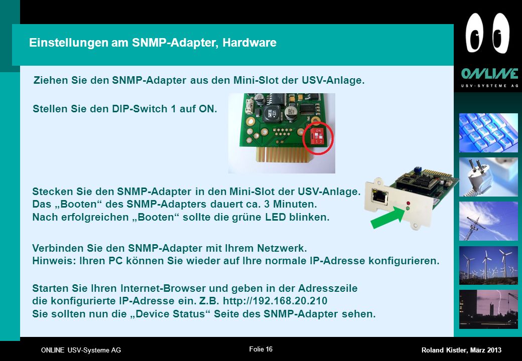 Einstellungen am SNMP-Adapter, Hardware