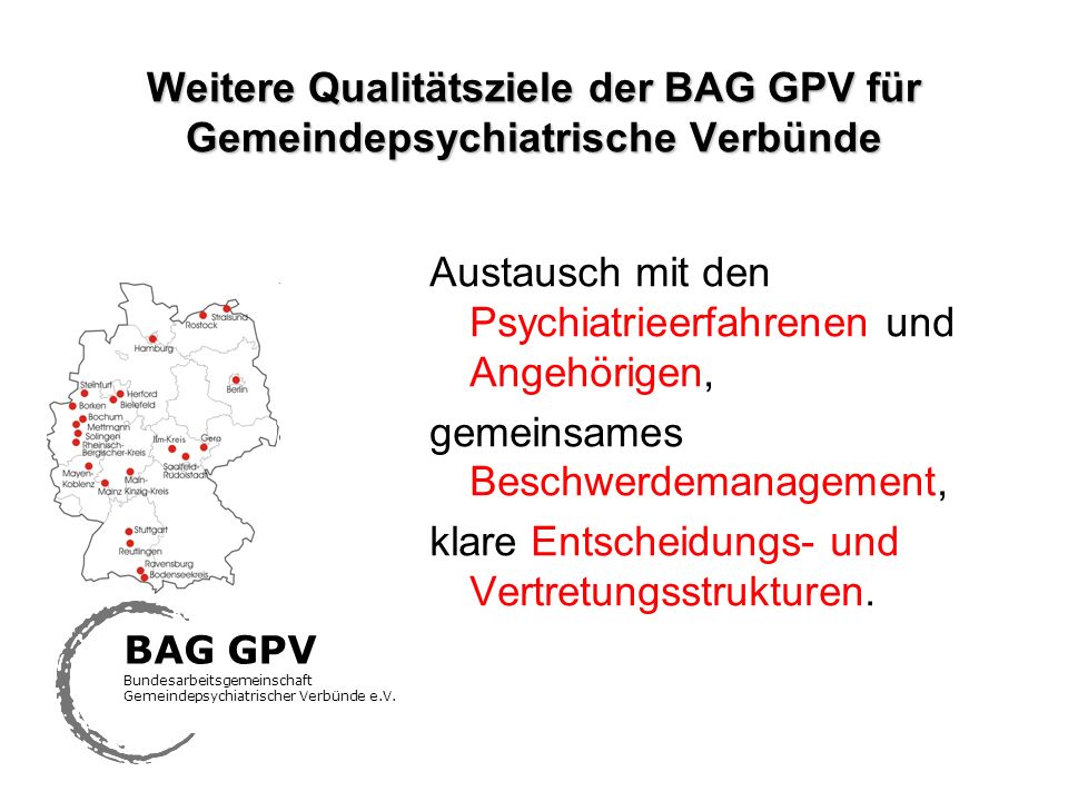 Weitere Qualitätsziele der BAG GPV für Gemeindepsychiatrische Verbünde