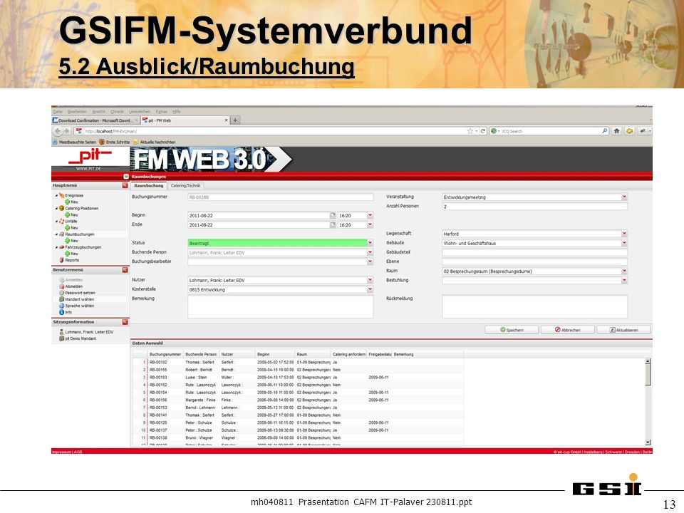 GSIFM-Systemverbund 5.2 Ausblick/Raumbuchung
