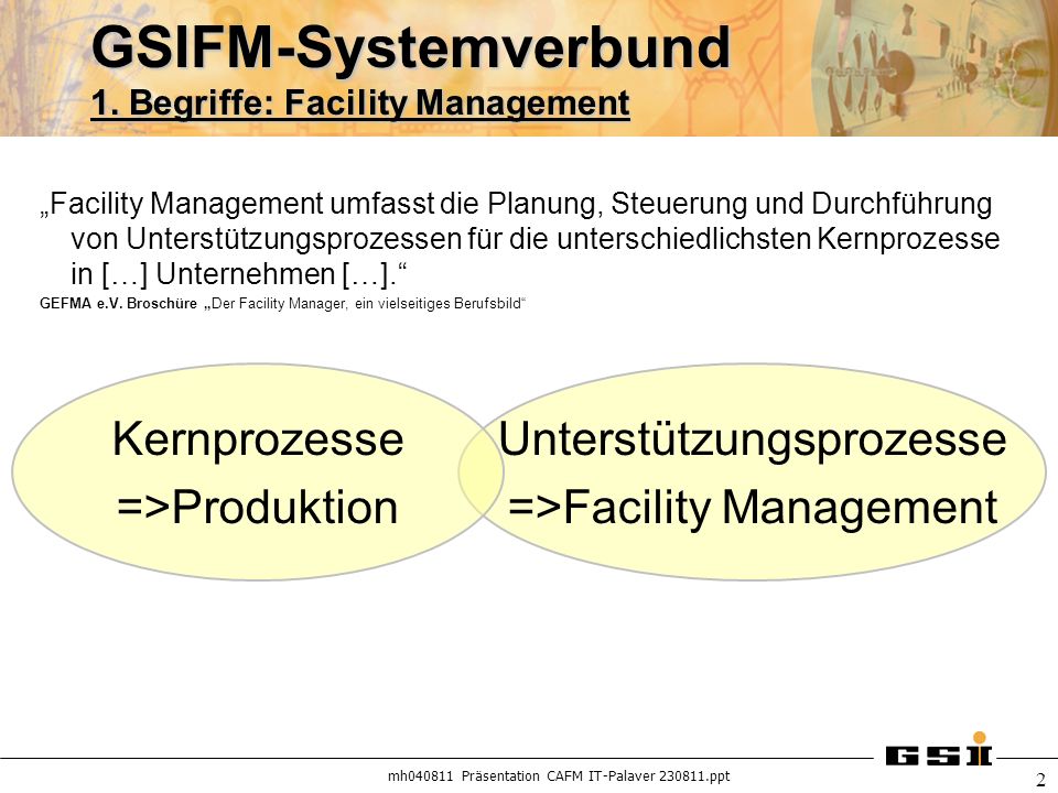 GSIFM-Systemverbund 1. Begriffe: Facility Management