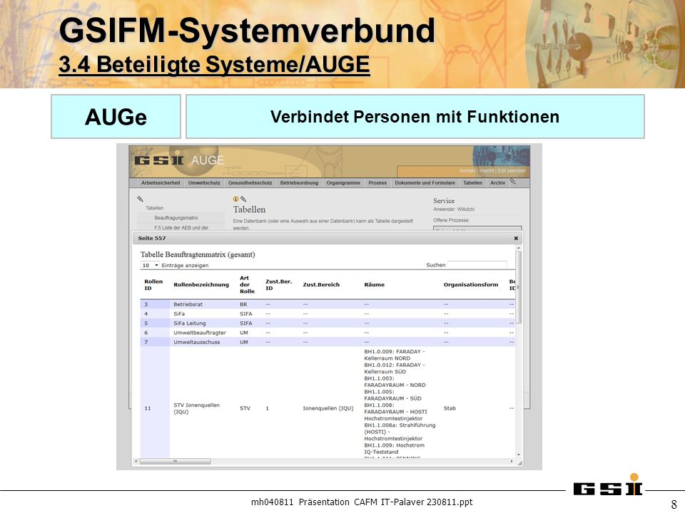 GSIFM-Systemverbund 3.4 Beteiligte Systeme/AUGE