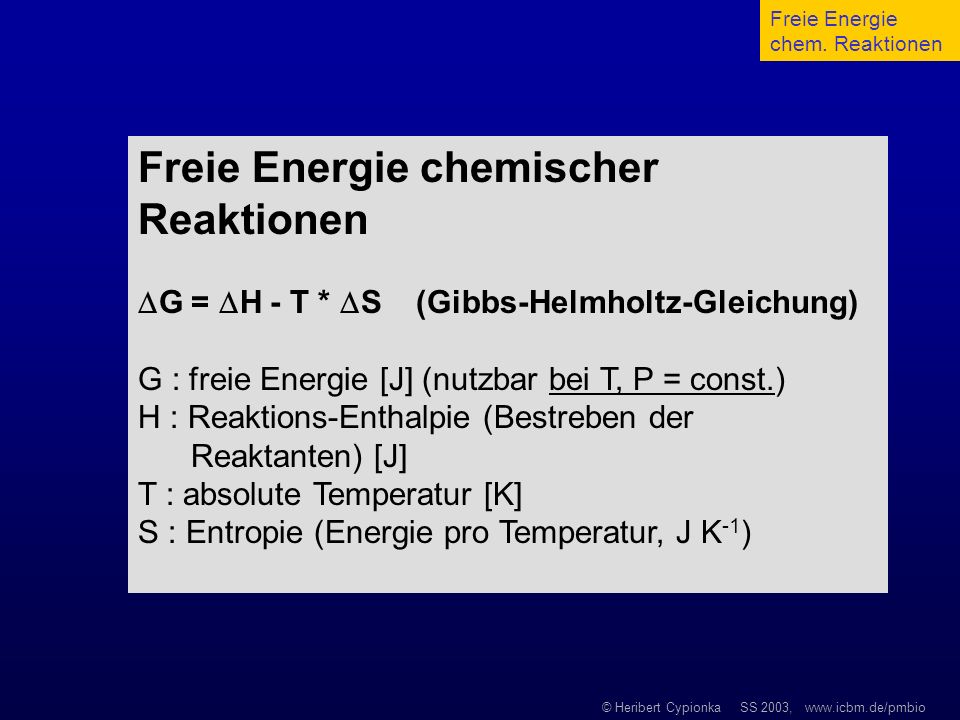 Freie Energie chemischer Reaktionen