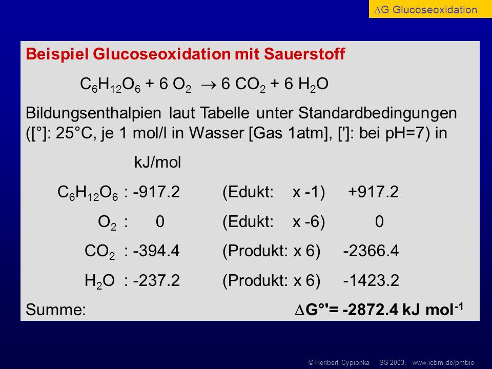 Beispiel Glucoseoxidation mit Sauerstoff