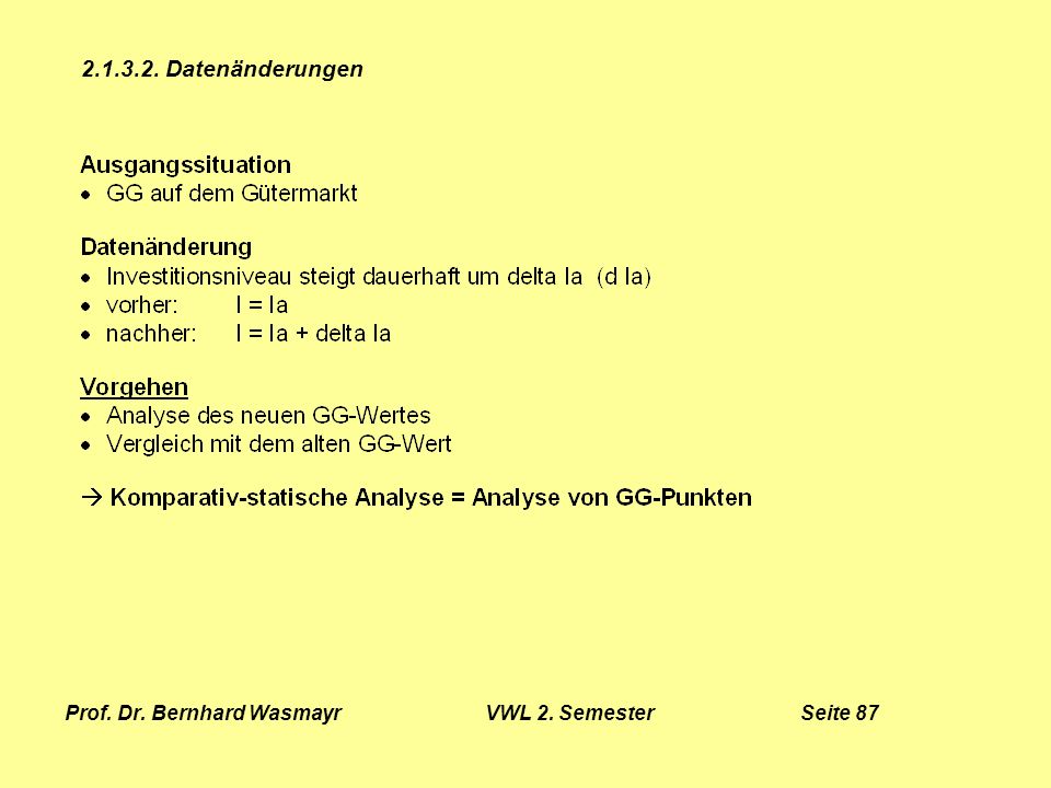 Prof. Dr. Bernhard Wasmayr VWL 2. Semester Seite 87