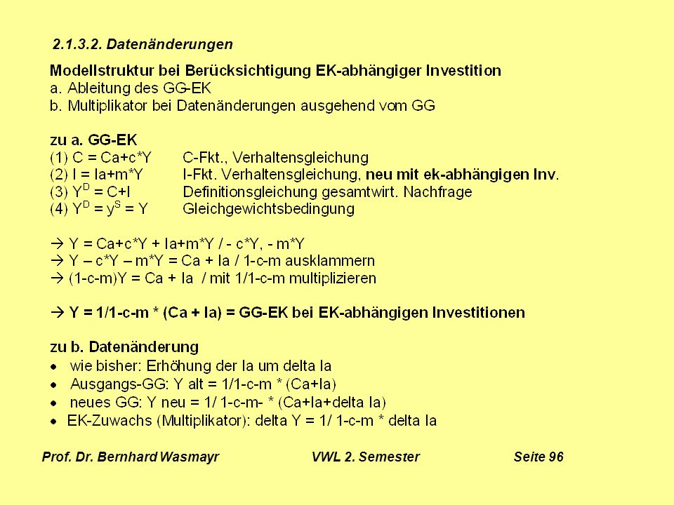 Prof. Dr. Bernhard Wasmayr VWL 2. Semester Seite 96