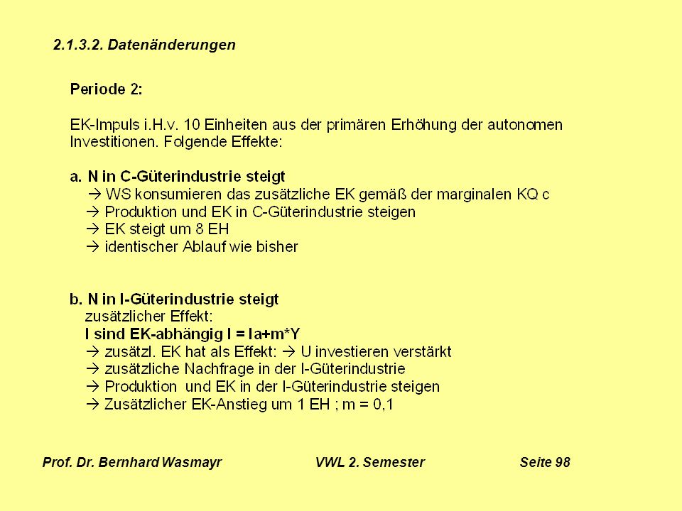 Prof. Dr. Bernhard Wasmayr VWL 2. Semester Seite 98