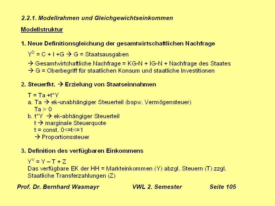 Prof. Dr. Bernhard Wasmayr VWL 2. Semester Seite 105