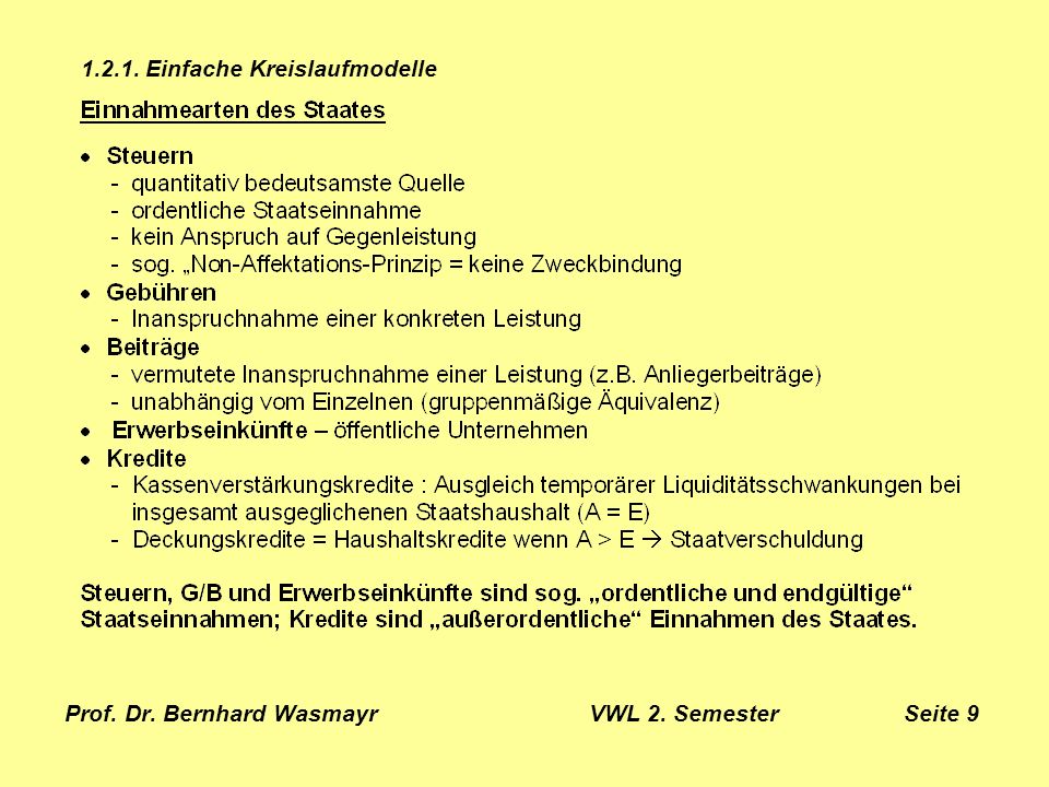 Prof. Dr. Bernhard Wasmayr VWL 2. Semester Seite 9