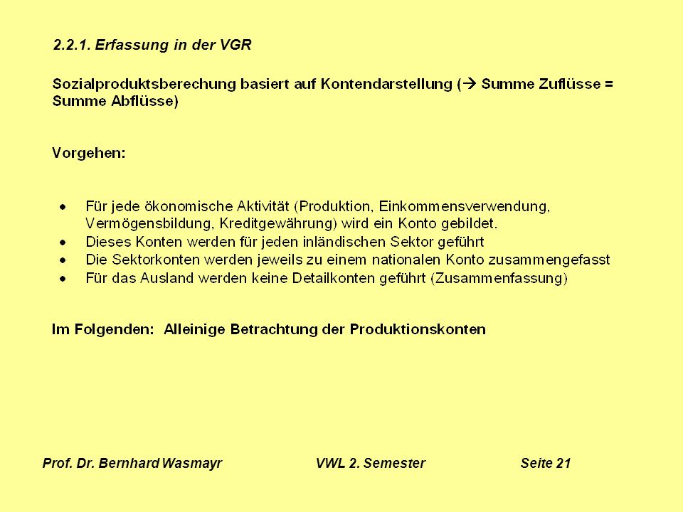 Prof. Dr. Bernhard Wasmayr VWL 2. Semester Seite 21