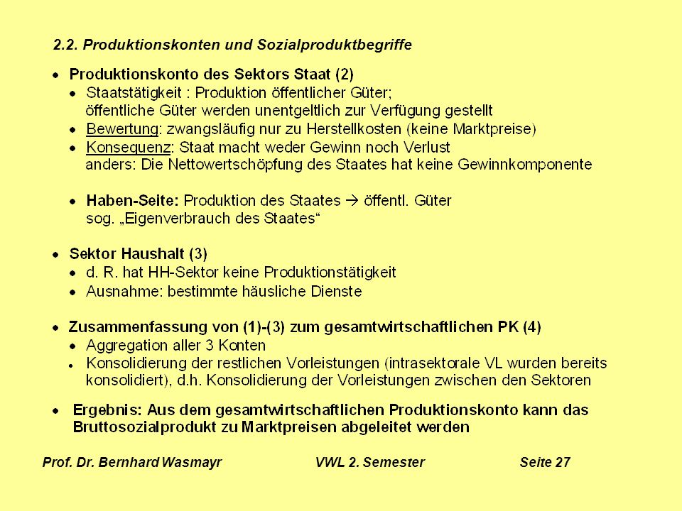 Prof. Dr. Bernhard Wasmayr VWL 2. Semester Seite 27