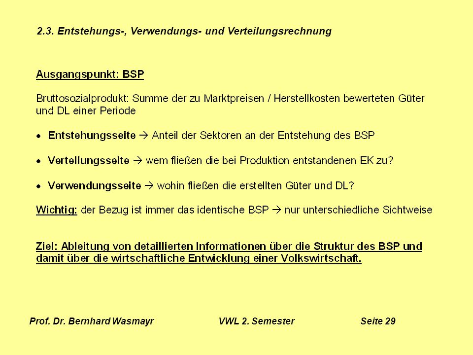 Prof. Dr. Bernhard Wasmayr VWL 2. Semester Seite 29