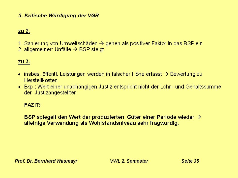 Prof. Dr. Bernhard Wasmayr VWL 2. Semester Seite 35