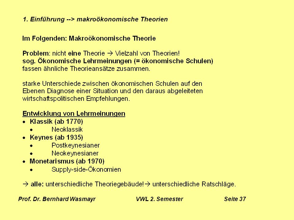 Prof. Dr. Bernhard Wasmayr VWL 2. Semester Seite 37