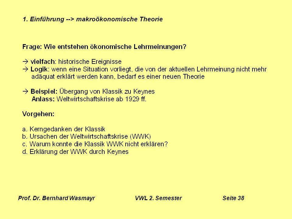 Prof. Dr. Bernhard Wasmayr VWL 2. Semester Seite 38