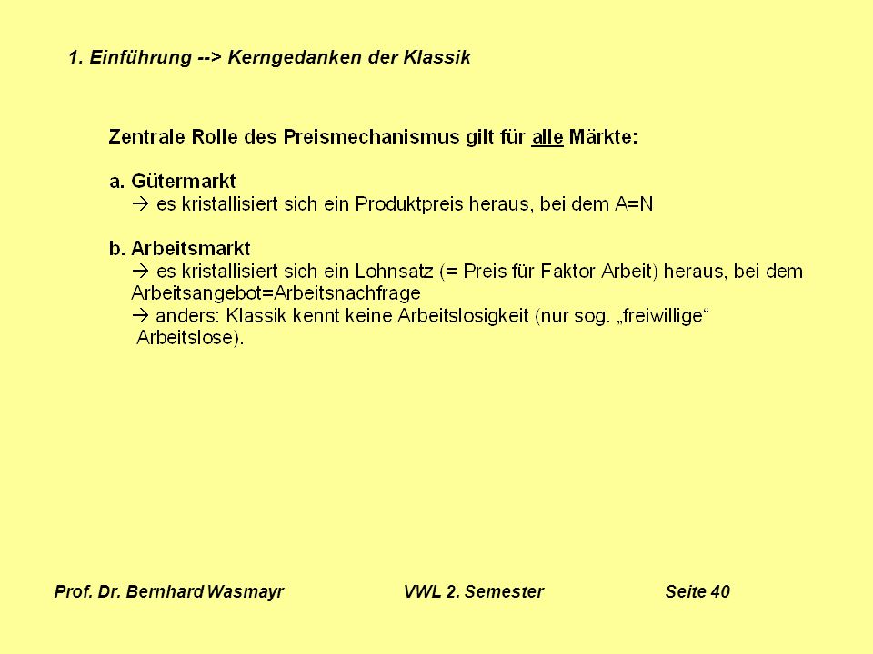 Prof. Dr. Bernhard Wasmayr VWL 2. Semester Seite 40