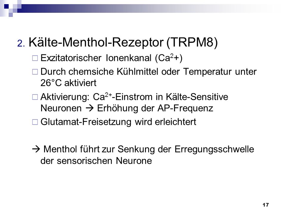 2. Kälte-Menthol-Rezeptor (TRPM8)