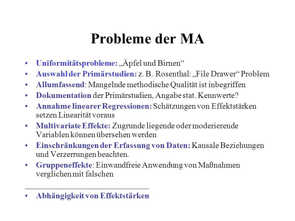 Probleme der MA Uniformitätsprobleme: „Äpfel und Birnen