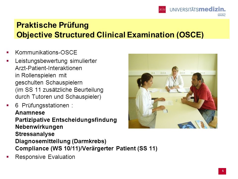 Praktische Prüfung Objective Structured Clinical Examination (OSCE)