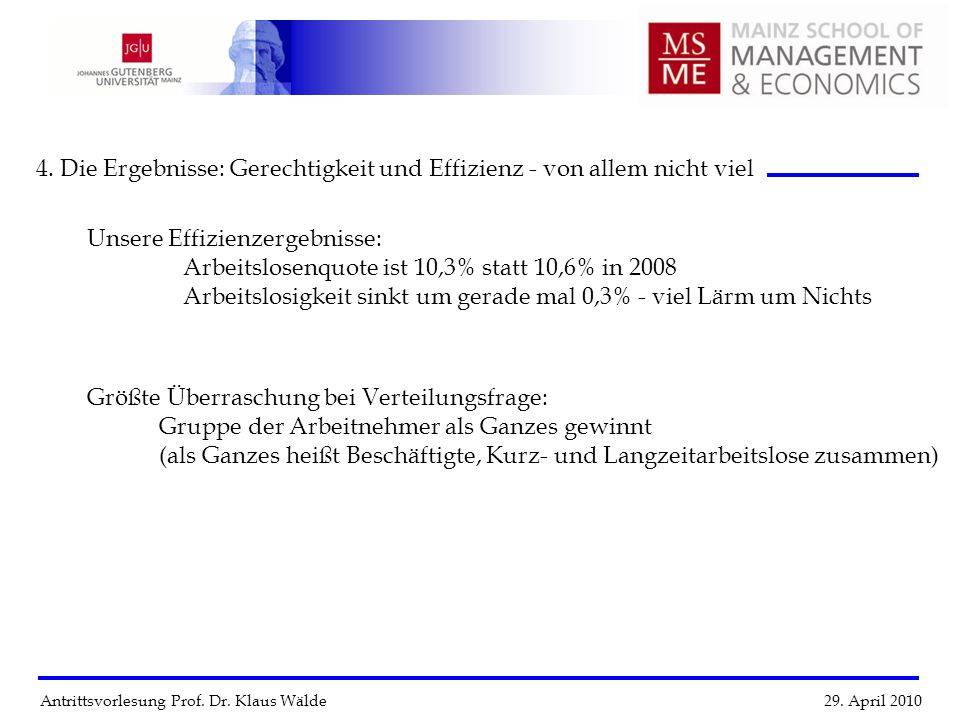 4. Die Ergebnisse: Gerechtigkeit und Effizienz - von allem nicht viel