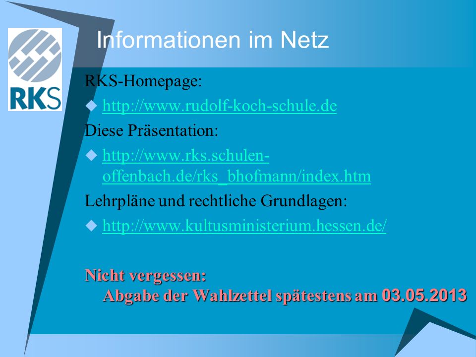 Informationen im Netz RKS-Homepage: