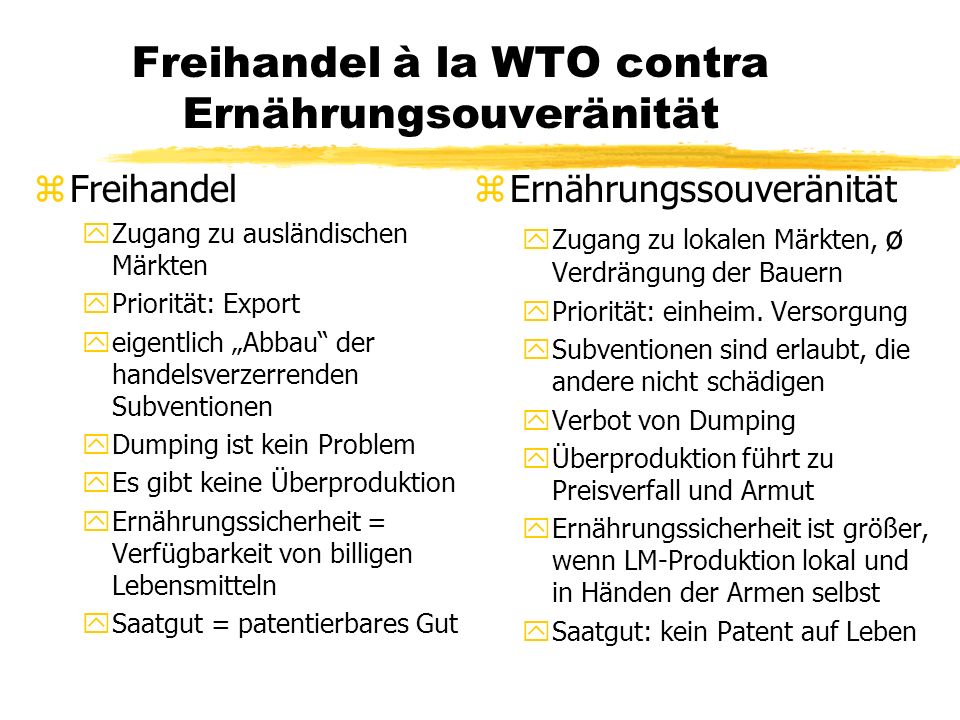 Freihandel à la WTO contra Ernährungsouveränität
