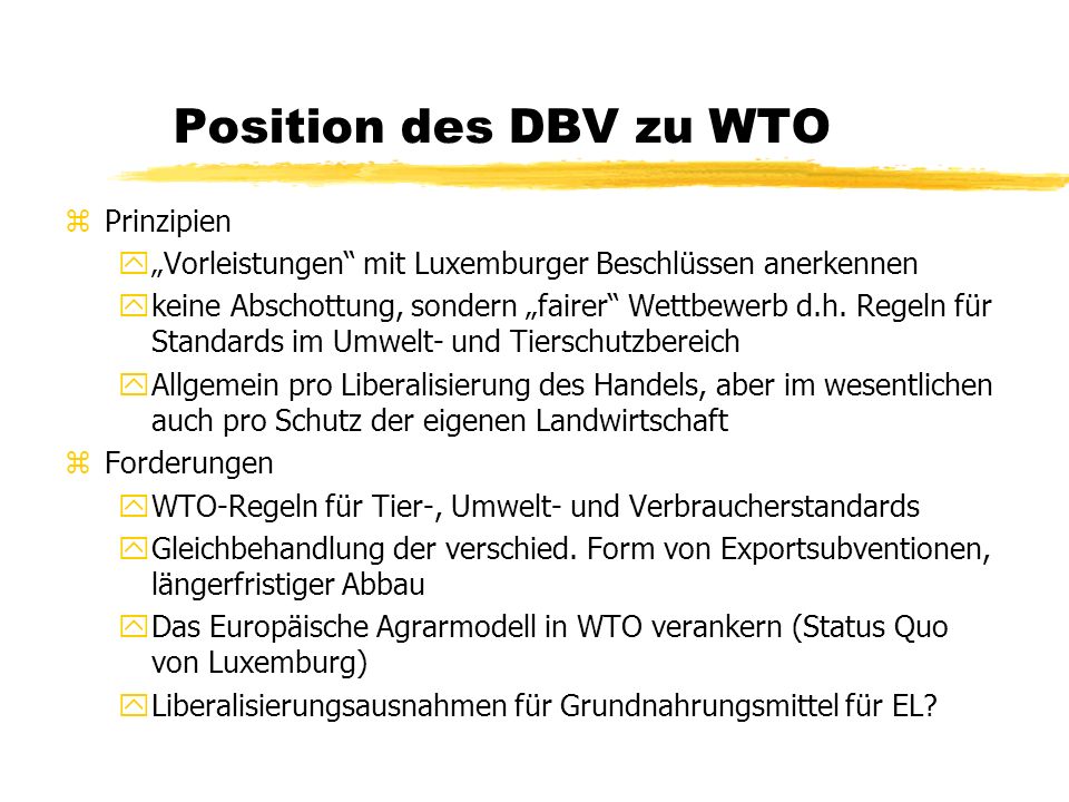Position des DBV zu WTO Prinzipien
