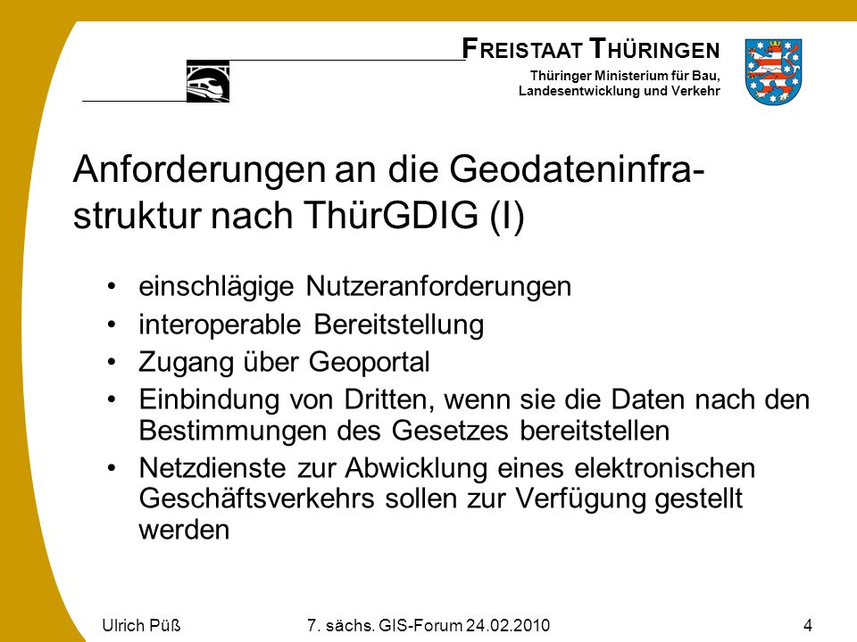 Anforderungen an die Geodateninfra-struktur nach ThürGDIG (I)