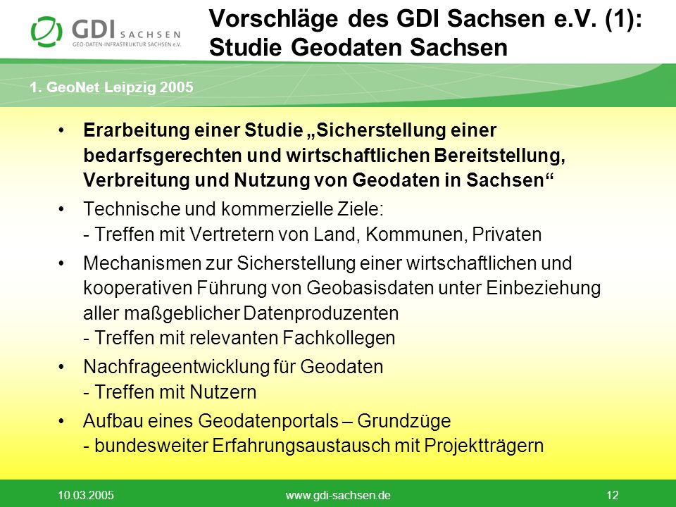 Vorschläge des GDI Sachsen e.V. (1): Studie Geodaten Sachsen