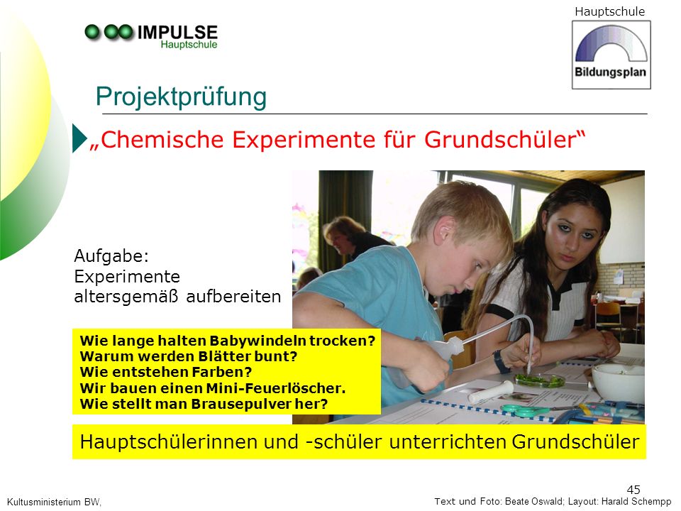 Projektprüfung „Chemische Experimente für Grundschüler