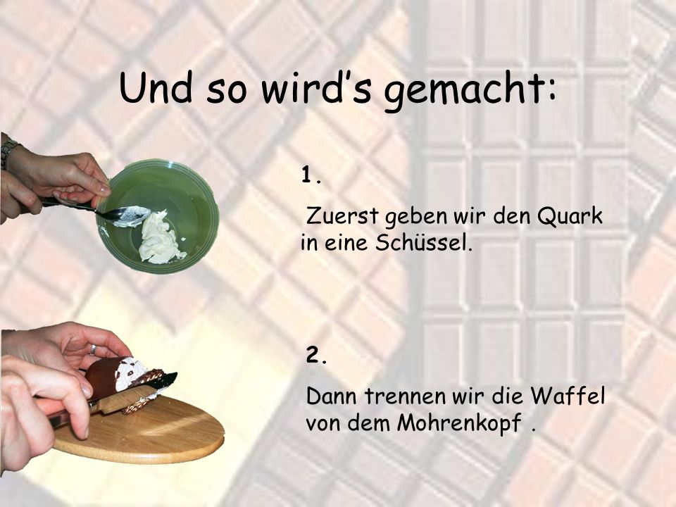 Und so wird’s gemacht: 1. Zuerst geben wir den Quark in eine Schüssel.