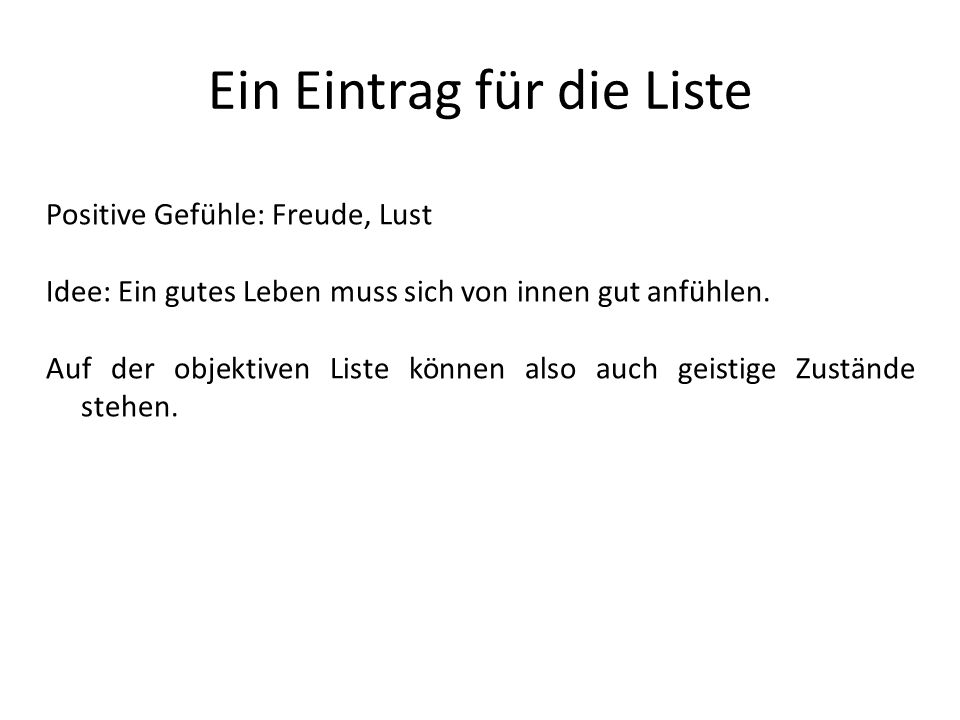 Ein Eintrag für die Liste
