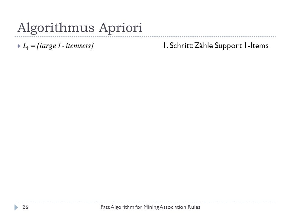 Algorithmus Apriori 1. Schritt: Zähle Support 1-Items