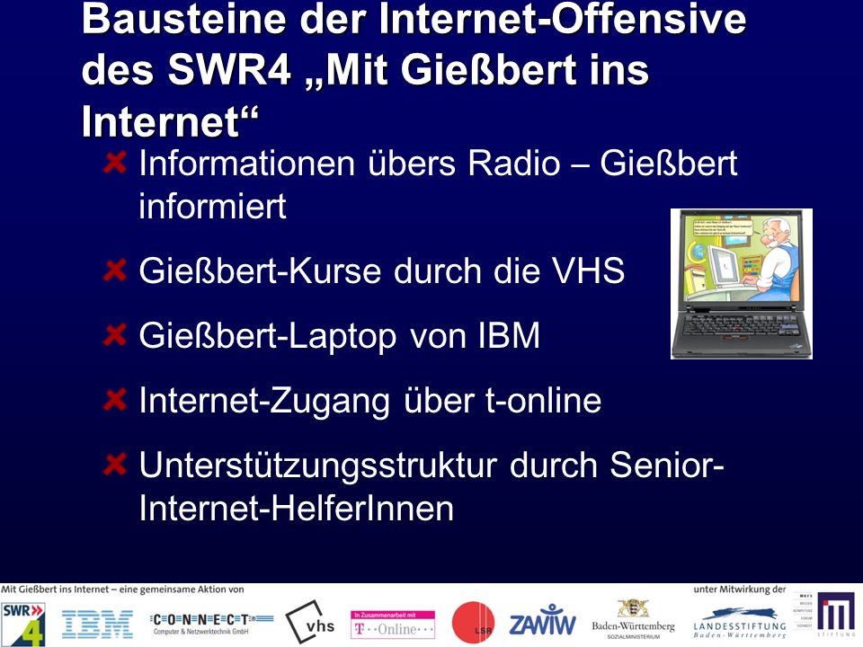 Bausteine der Internet-Offensive des SWR4 „Mit Gießbert ins Internet