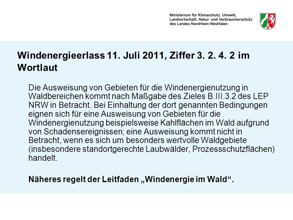 Windenergieerlass 11. Juli 2011, Ziffer im Wortlaut