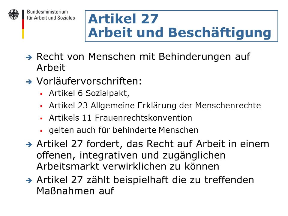 Artikel 27 Arbeit und Beschäftigung