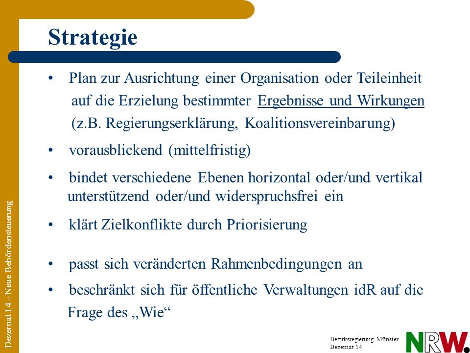 Strategie Plan zur Ausrichtung einer Organisation oder Teileinheit